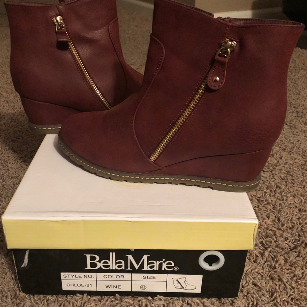 Size 8.5 Wine Leather Bella Marie Booties